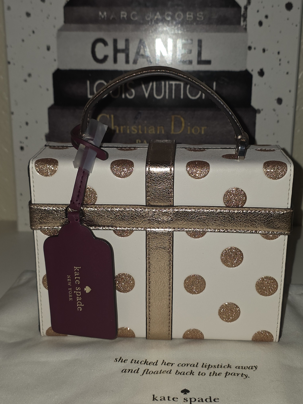 kate spade White Mini Box Bag with Rose Gold Bow & Polka Dots - Picture 7 of 12